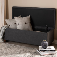 Baxton Studio BBT3156-Dark Grey Marlisa Mid-Century Modern Walnut Finished Wood and Dark Grey Fabric Upholstered Button Tufted Storage Ottoman Bench